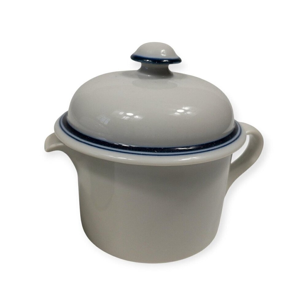 Dansk Bistro Blue Rim Ceramic Sugar & Creamer Set With Lids - Picture 9 of 11